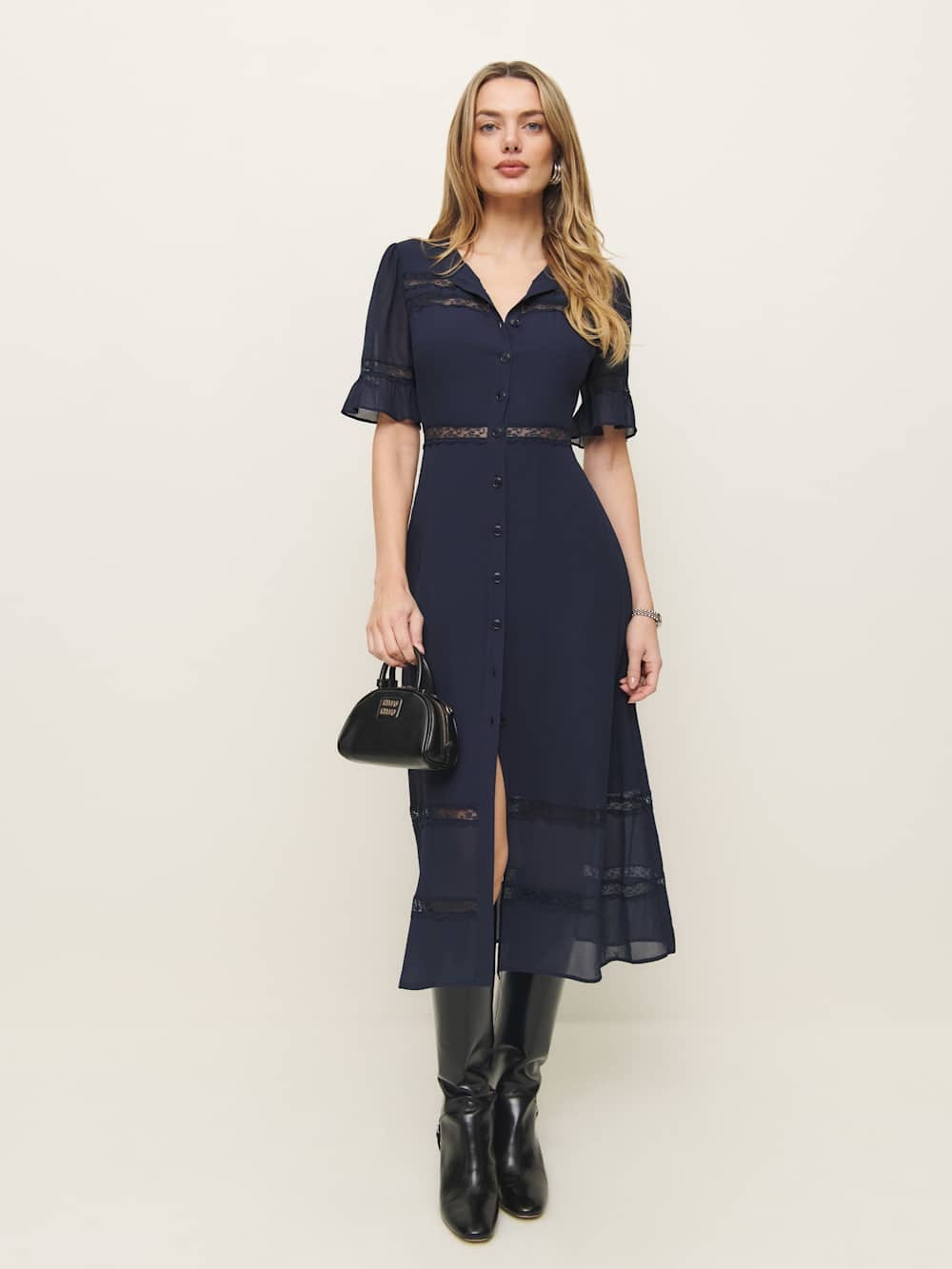 Reformation Woodson Dress In Navy, NEW WITHOUT TAGS, NEVER WORN, NO FLAWS.